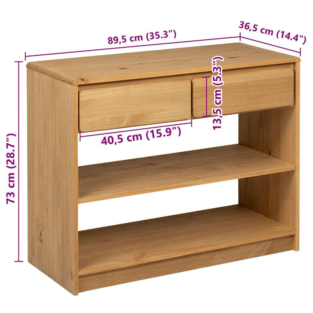 Mesa consola clásica de madera de pino en imitación de roble con espacio de almacenamiento, mesa consola 89