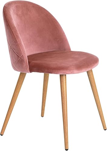 FurnitureR Silla de comedor tapizada de terciopelo con respaldo medio y patas de madera para el hogar, cocina, dormitorio, sala de estar, juego de
