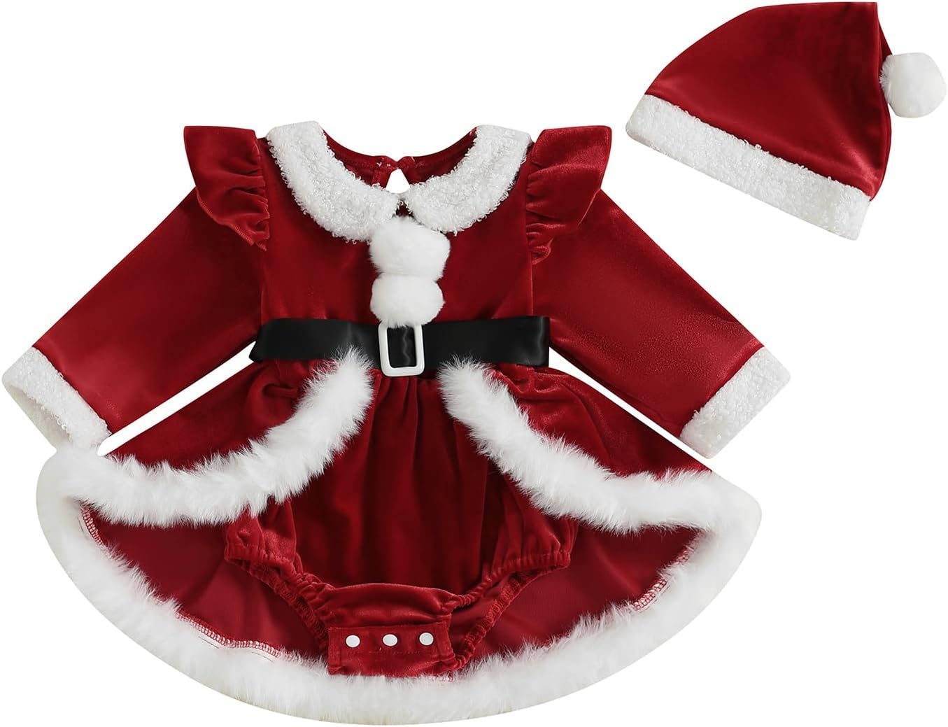 Newborn Baby Girl Christmas Outfit Ruffle Long Sleeve Red Velvet/Plaid Romper Dress Xmas Cute Fall Winter Clothes