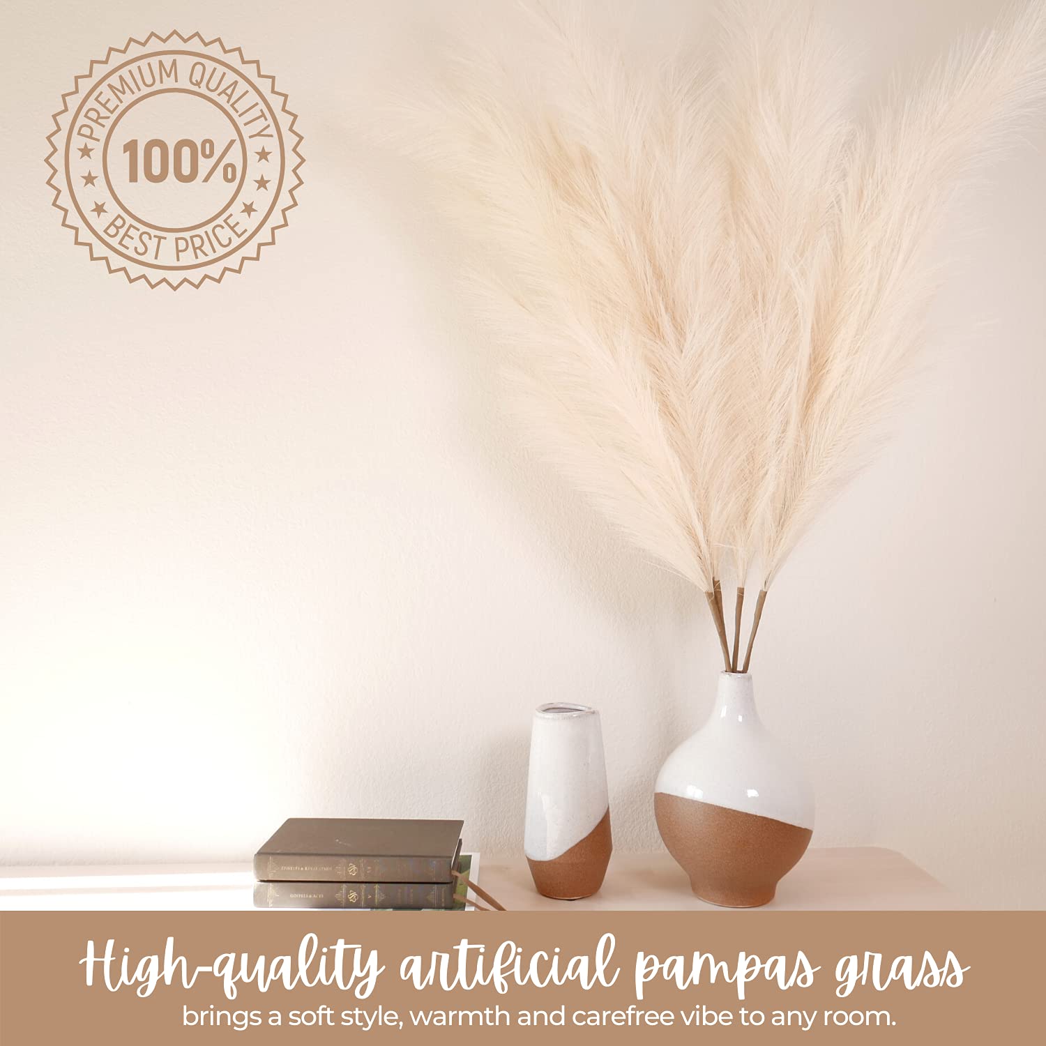 31Mod Faux Pampas Grass with 4 Large Artificial Pampas Grass Stems — 43" (Set of 4), NoShedding