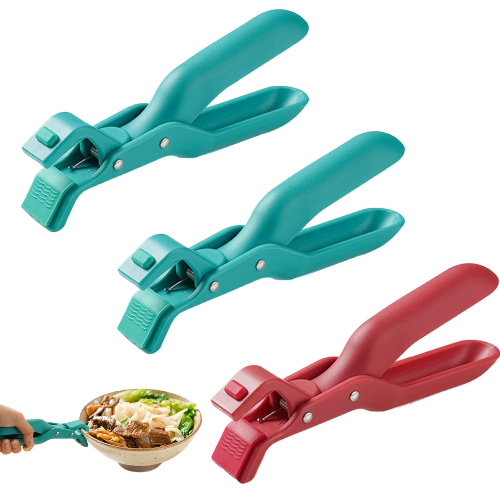 S.f.pachira Red, Green 3 Pcs Anti Scald Bowl Holder Clip For Kitchen, Multi-Purpose Anti-Scald Clip, Non-Slip Bowl Clamp, Hot Plate Gripper Tongs For Bowl,Pan,Plates And Pizza Pan (Red & Green, 19X4cm)