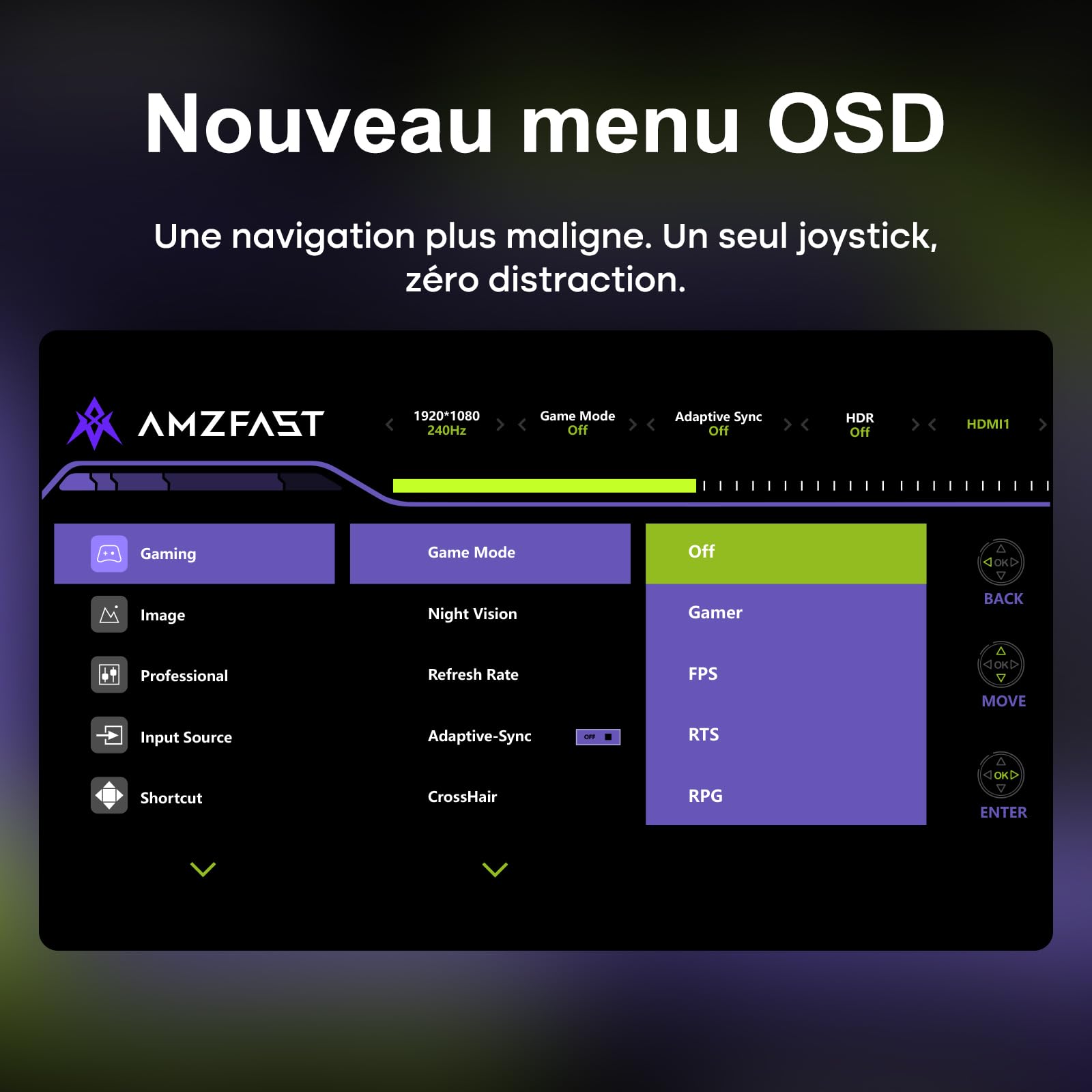 Amzfast Écran PC Gamer Incurvé 24 Pouces 240Hz/FHD 1920x1080, DCI-P3 93% / sRGB 124%, 1ms MPRT, Anti-Lumière Bleue, Adaptive Sync, VESA 75x75, AMZG24C1Pro
