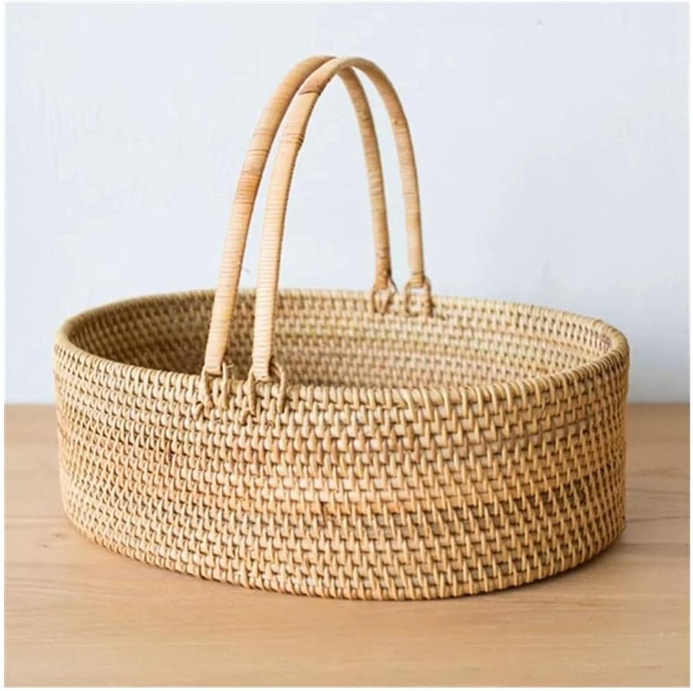 CCKUHN Shopping Baskets Bread Basket Round Basket Rattan Fruit Basket Tray Storage Basket Fruit Bowls Food Storage Serving Trays Rattan Basket Rattan Decor Shopping Bags