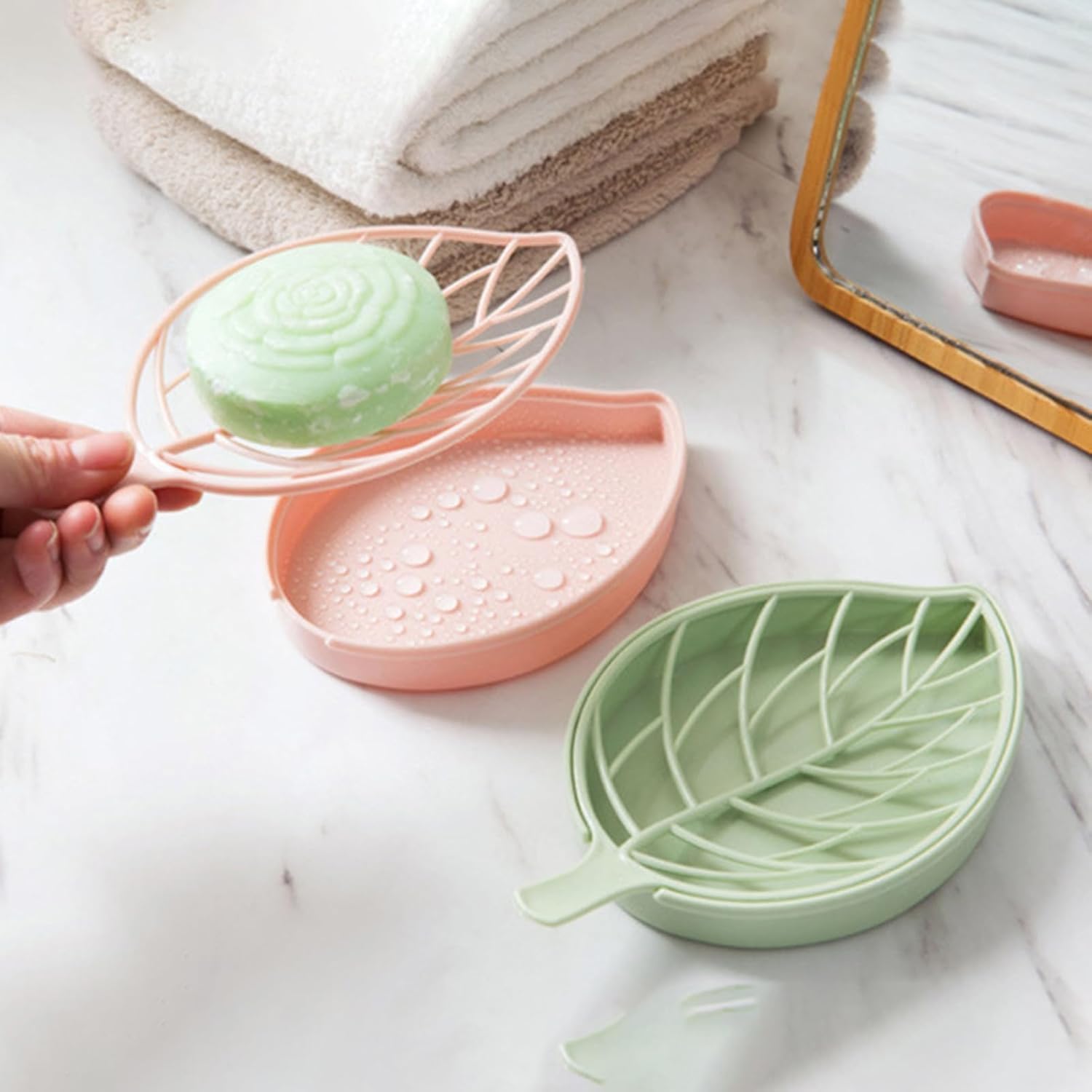 Creative Leaf Shape Soap Box, Double Layer Plastic Soap Holder, Soap Case Soap Dish?Green