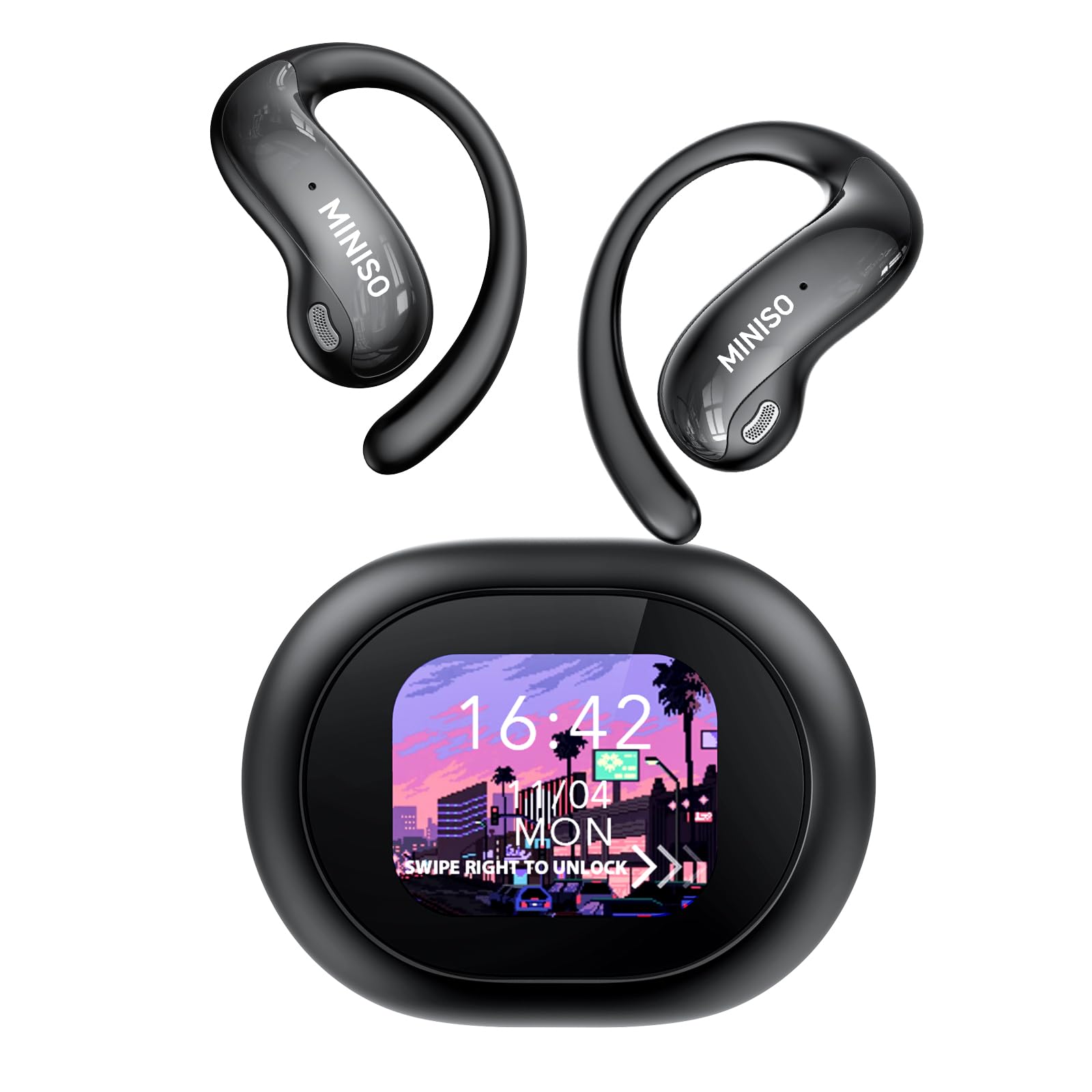 MINISO MS188 Auriculares Traductores de Idioma, 3 in 1 AI Auriculares Traductor en Tiempo Real 134 Idiomas, Auriculares Traductores Pantalla Táctil LCD OWS, Compatible con iOS y Android, Negro