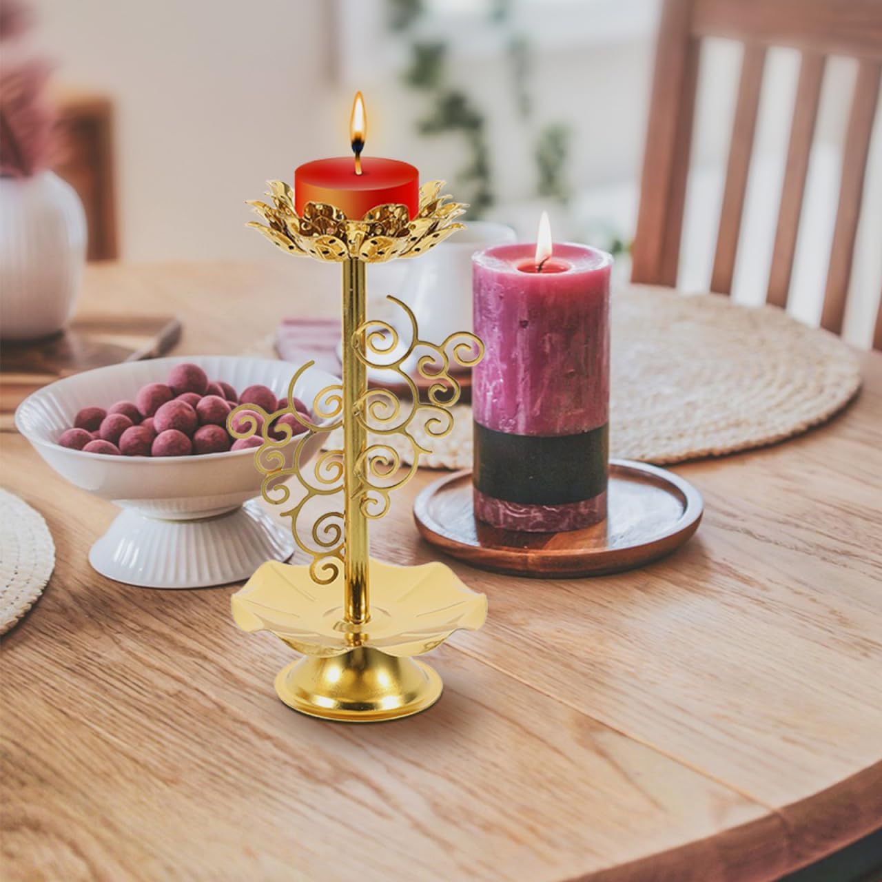VOSAREA 2pcs Lotus Candle Holders - Elegant Gold Tealight Stand for Decorations - for Home Altar Meditation and Religious Ceremonies 65 Inch