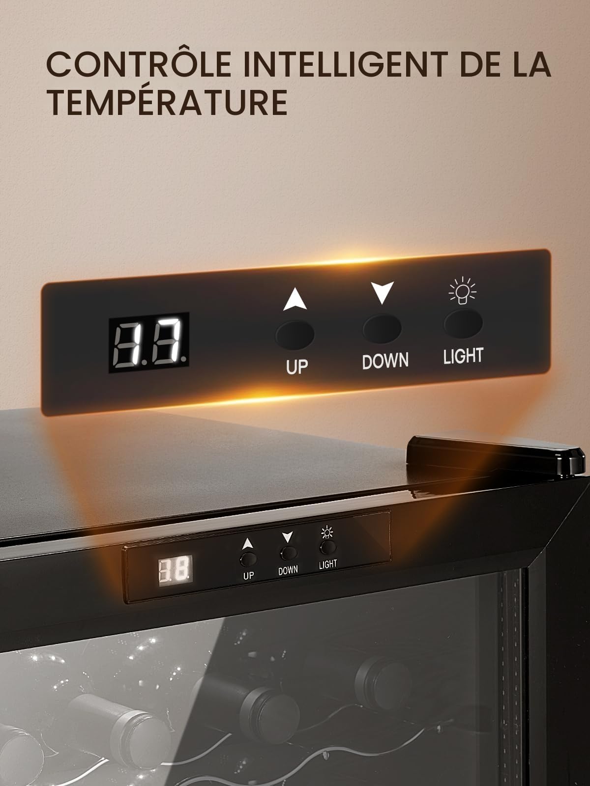 FOHERE Cave à vin 8 Bouteilles, Réfrigérateur à vin de Table 22 Litres LED, Porte en Verre, 8-18 °C