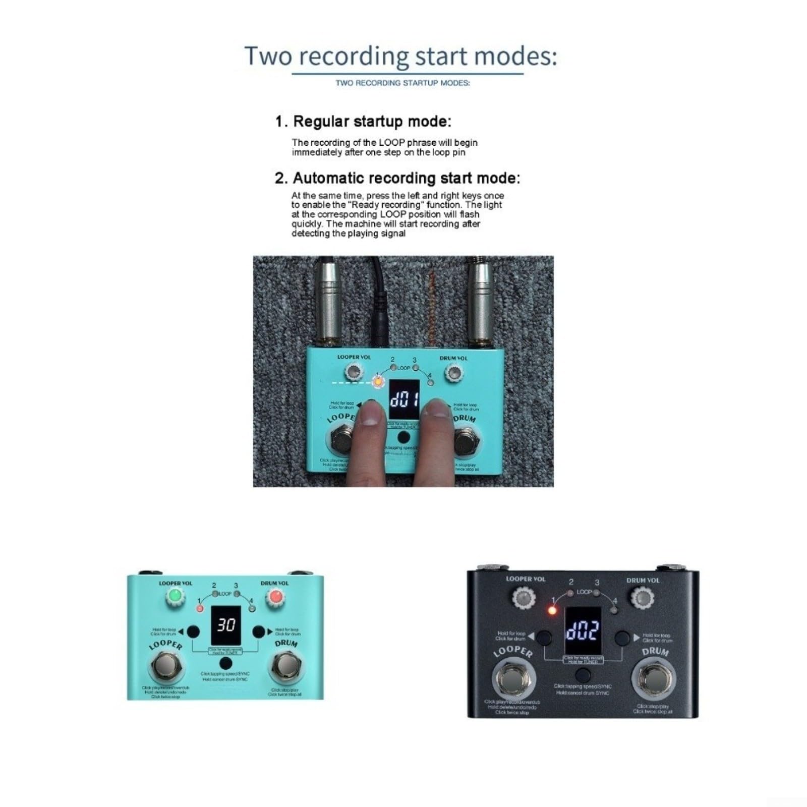 Pedal de efectos de guitarra m-vave V2 con 30 ritmos, grabación en bucle de 5 minutos, tempo de toque 40-240 BPM, alimentación USB-C para práctica de actuación en vivo, negro (negro)