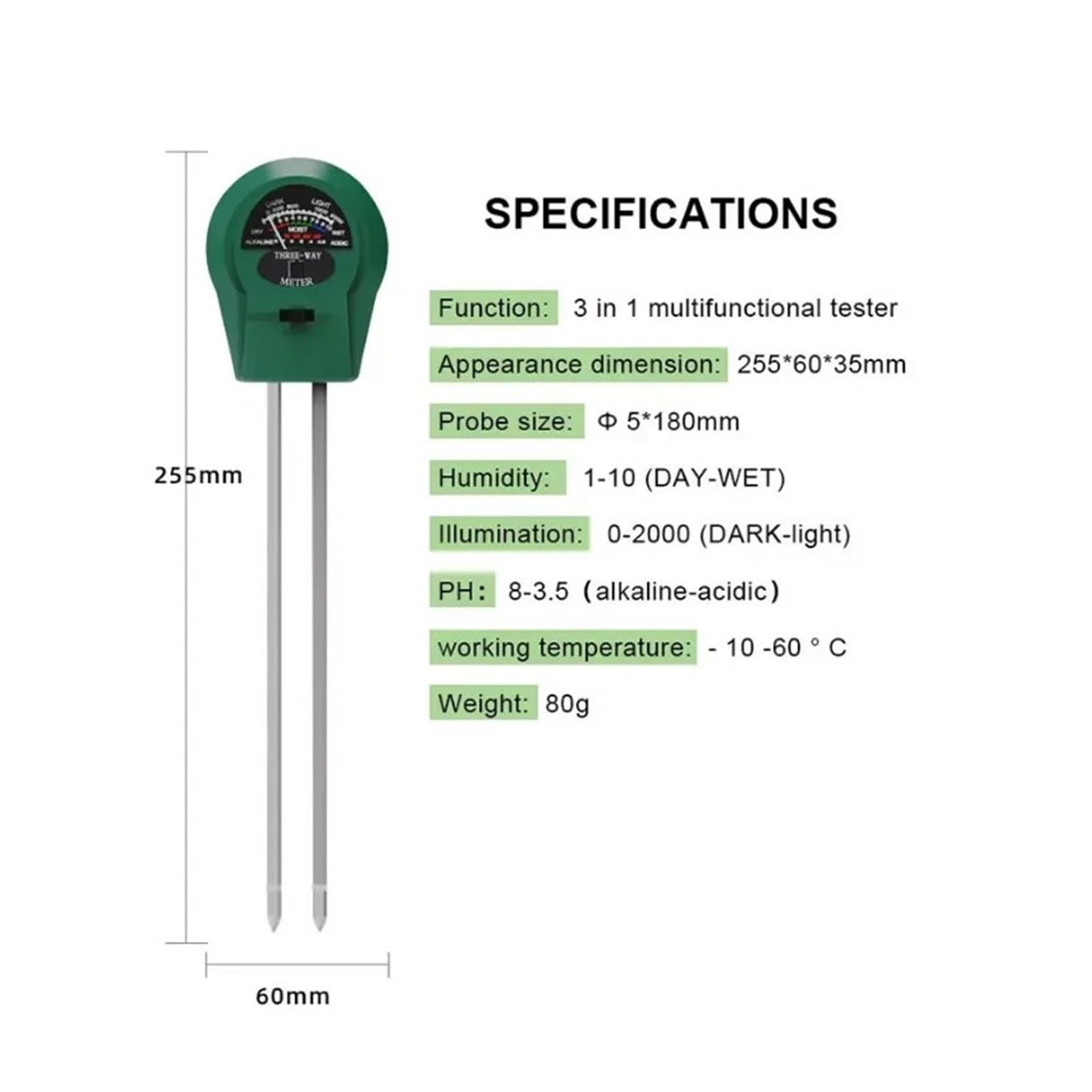 3 In1 Umidità Acqua Del Suolo PH Meter Acidità Luce Solare Test Giardino Fiori Sensore Di Tester Strumento Letture Precise