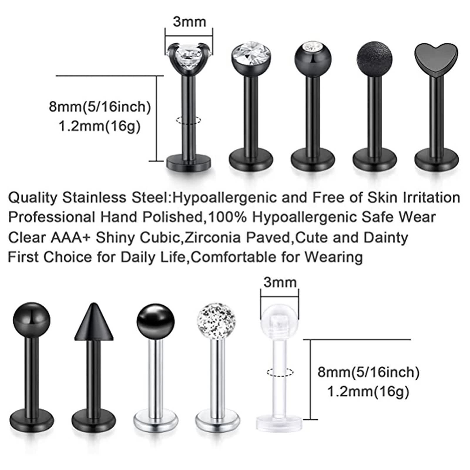 Nasenpiercing Set, Augenbrauen Piercing Edelstahl Zirkonia Einzigartiges Design Schmuck Zunge Lippe 35 Stück Damen Geschenk