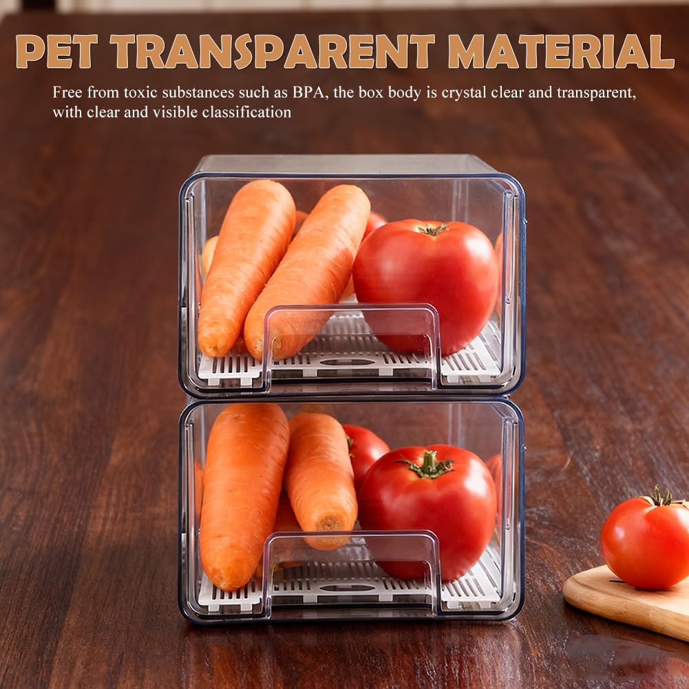 Organizer per frigorifero, cassetto [1 pezzo], estensibile e impilabile, per conservare alimenti, salsicce, contenitori trasparenti per cucina, frigorifero e armadietto