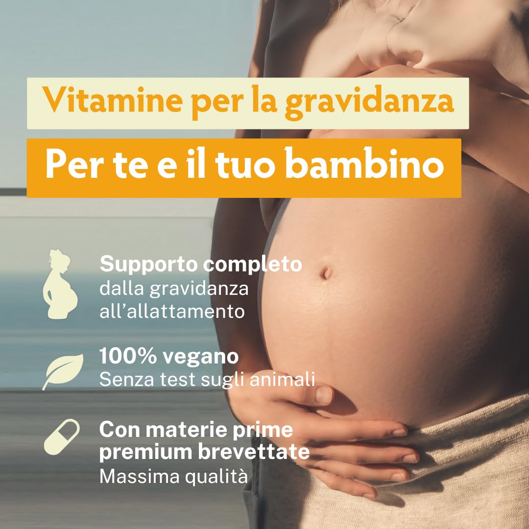 BabyFORTE® Gravidanza Multivitaminico | acido folico, Quatrefolic® + Omega 3 DHA EPA | Vegano | 180 Capsule | Allattamento Integratore