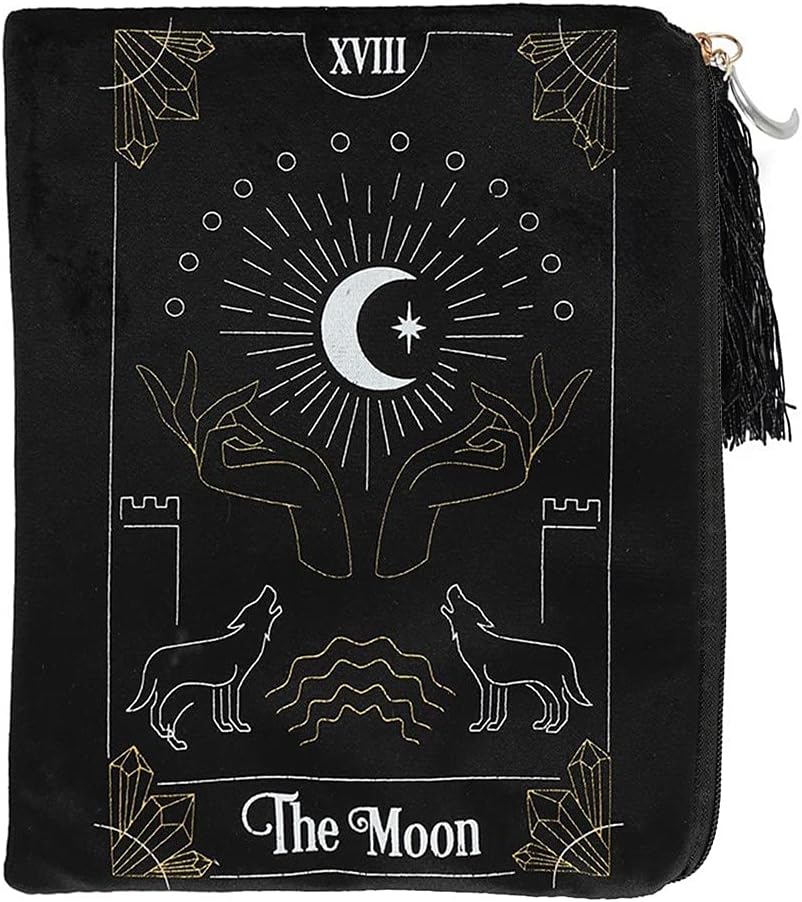 Mystical Multicolor "The Moon" Tarot Card Zippered Bag - 20cm x 15cm (1 Pc.) - Velvet Pouch with Elegant Tassel and Charm - Compact Size for Tarot Decks, Crystals &Treasures