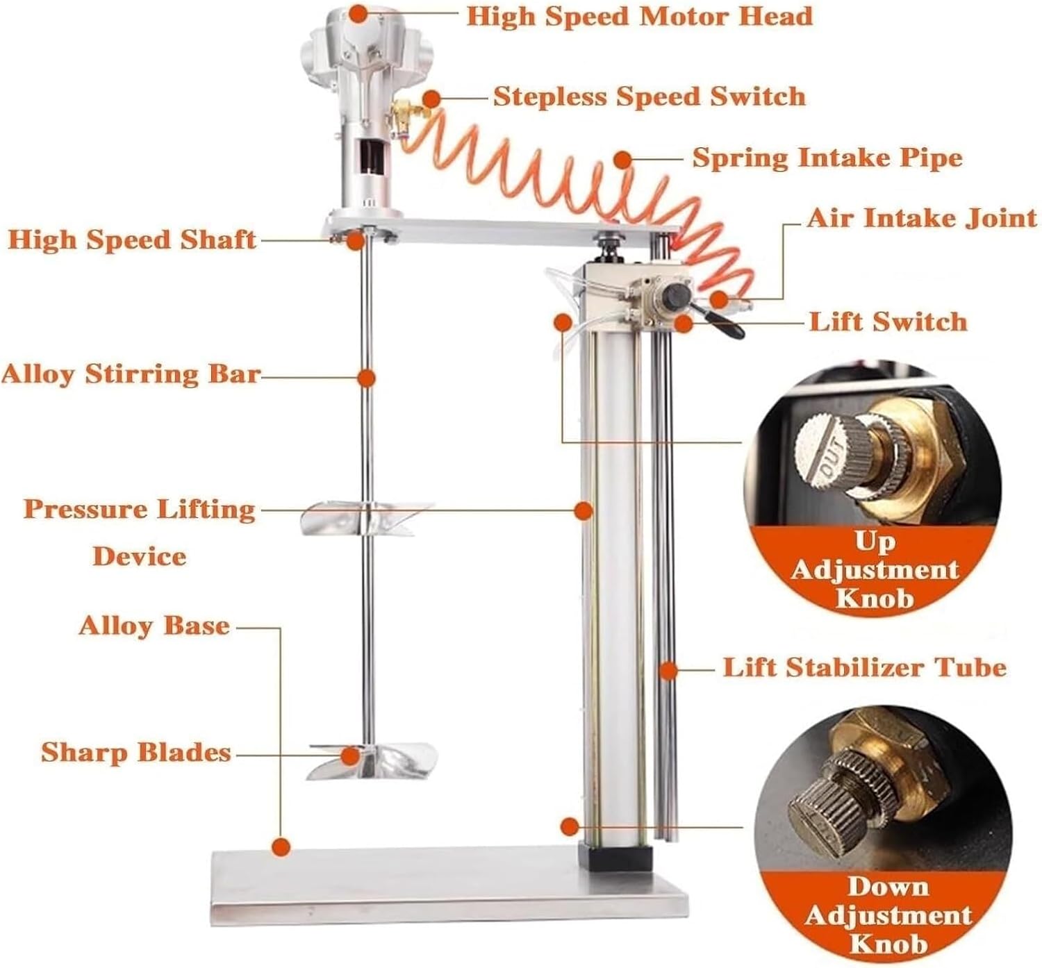 50 Gallon Lifting Pneumatic Mixer 1/2 HP Air Agitator Vertical Air Mixer Paint Stirring Machine with Stand Automatic Lifting Stepless Speed