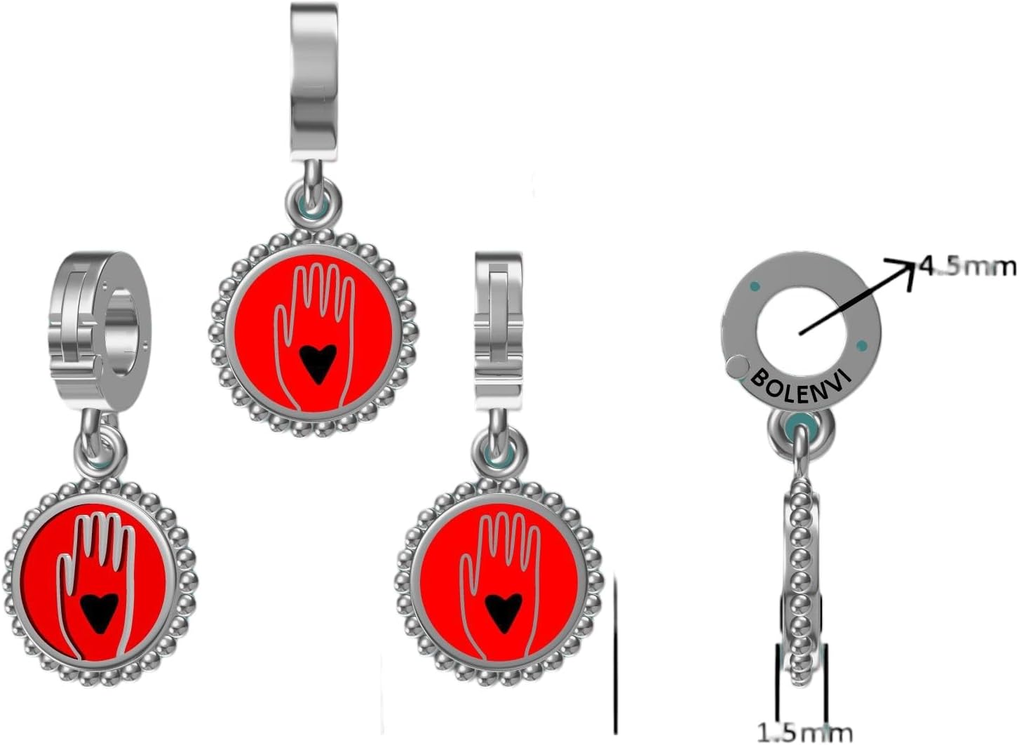 Cease-Fire Hand Gaza Multi Open Clasp Clip On Pendant 925 Sterling Silver Charm For Pandora & Other Charm Bracelets/Necklaces & More DIY - Image 2