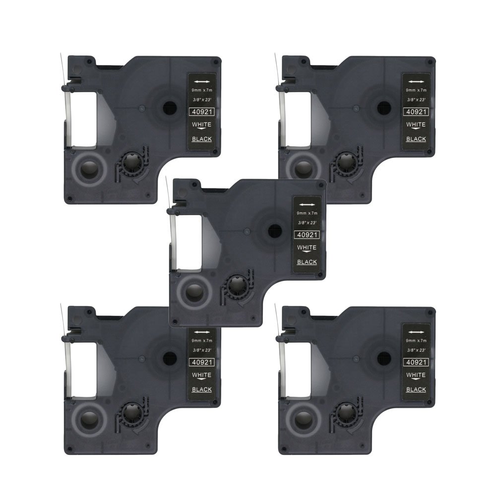 BROVACS 5 Pack White on Black Label Tape Compatible for DYMO D1 40921 9mm 3/8" OPA2121x5
