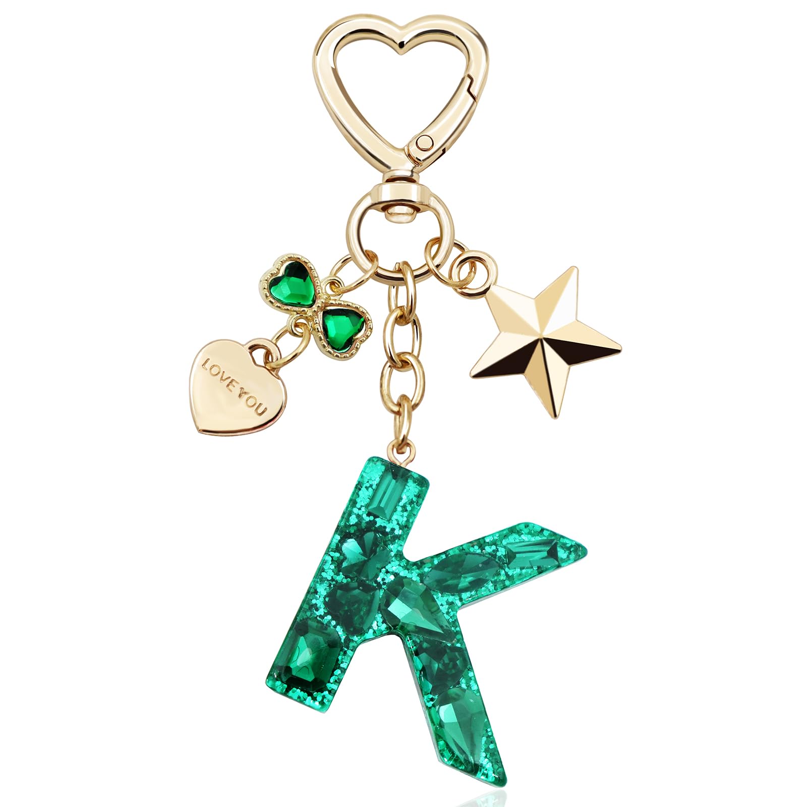 Glitter Initial Letter Keychain Gift for Women Cute Pink Resin Keychains for Bag