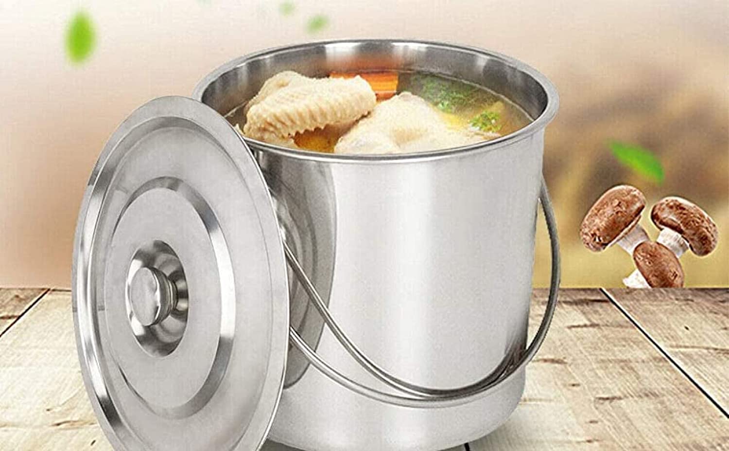 Seau de cuisine en acier inoxydable - Seau à lait - Seau à champagne - Seau à glace avec couvercle en acier inoxydable - 6 L/12 L (12 litres) - 6 L
