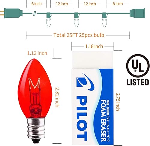 Miniatura 4 de C9 Juego de luces de cadena de Navidad transparente, luces de árbol de Navidad, luces de techo al aire libre para patio, jardín, vacaciones,