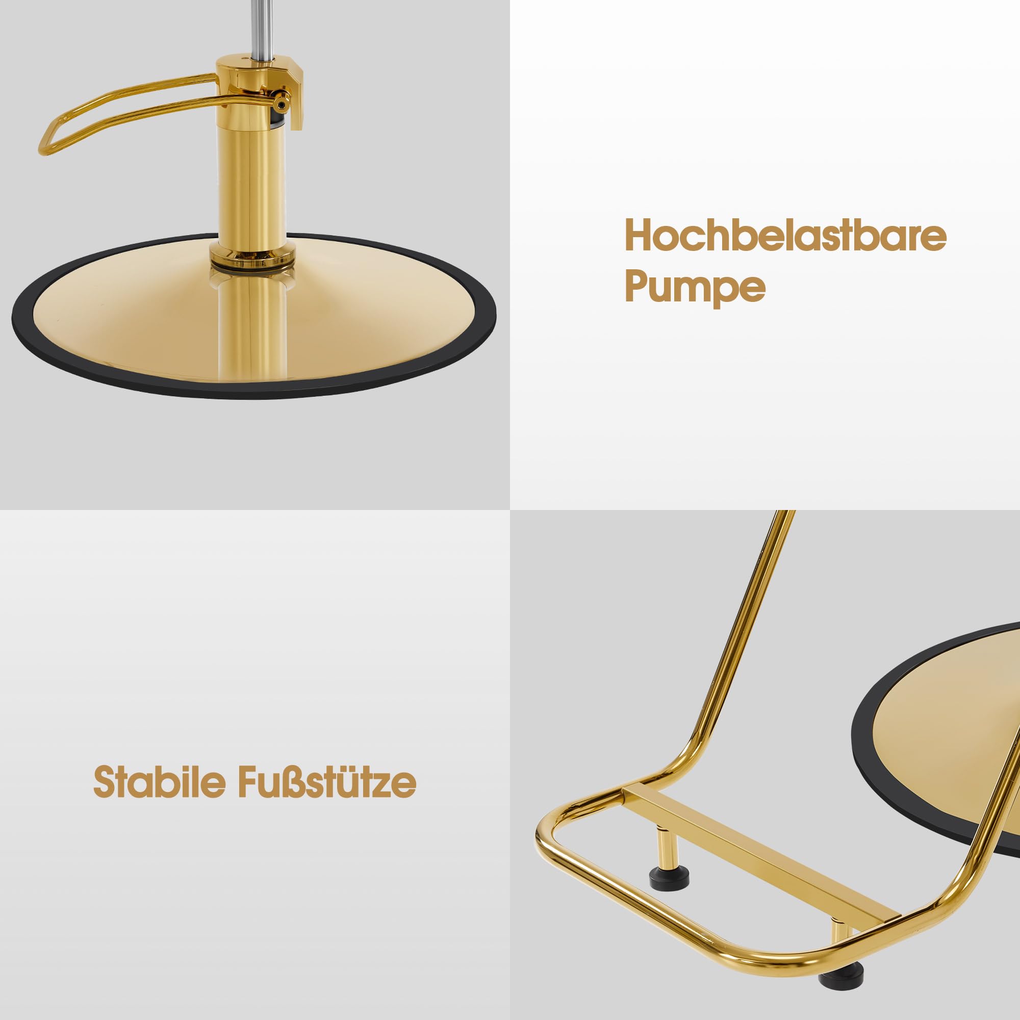 Barberpub Sedia da parrucchiere idraulica regolabile in altezza 13 cm & girevole 360°, seduta per salon, attrezzatura per parrucchieri, ecopelle, sedia servizio per salon, oro-nero, 2053