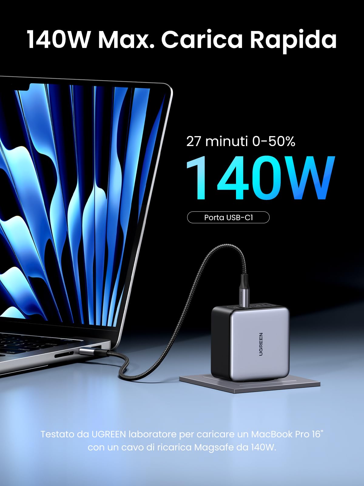 UGREEN Nexode 160W Caricatore USB C GaNInfinity Caricabatteria PD 3.1 | PPS 45W con 4 Porte Compatibile con MacBook Pro Air M5 M4 iPhone 17 Pro Max Air 16 15 14 Galaxy S26 25 24 Pixel 10 Pro iPad