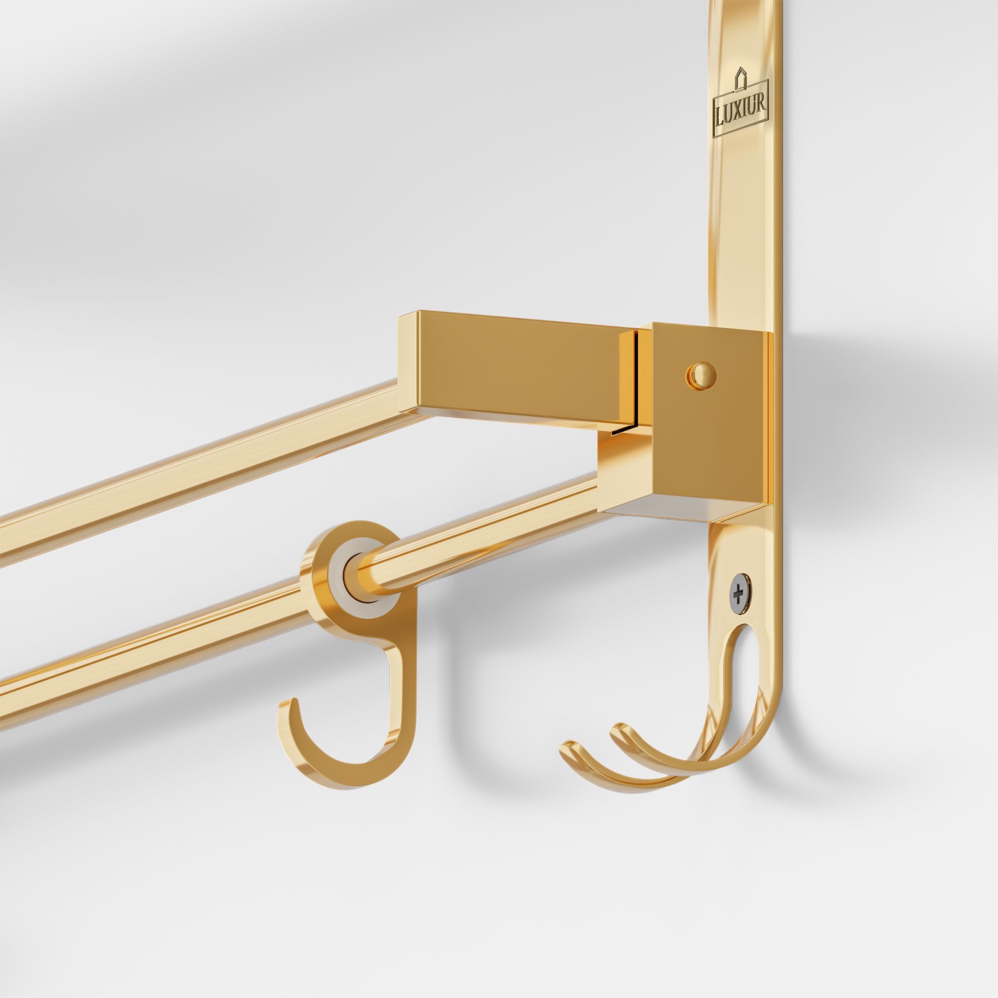 Gold Towel Rack - Wall Mounted Shelf with Hooks -3