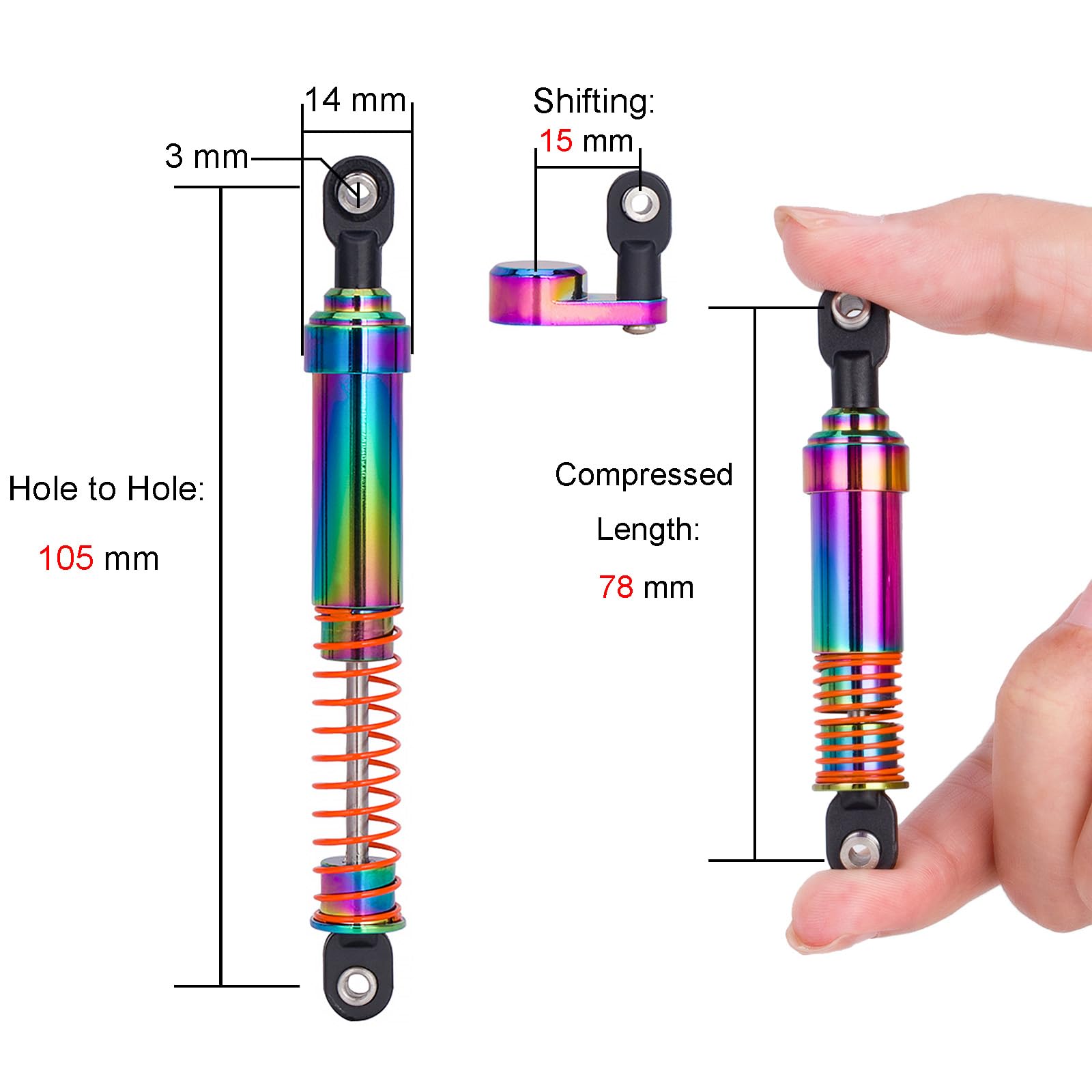 TOOMOD 1/10 RC Shock Oil Dampers kit with Offset Cap for 1/10 SCX10 TRX4 Capra Axial Tamiya LCG Cheater Rigs VS4-10 D90 90046 RC Crawler Car (105mm)