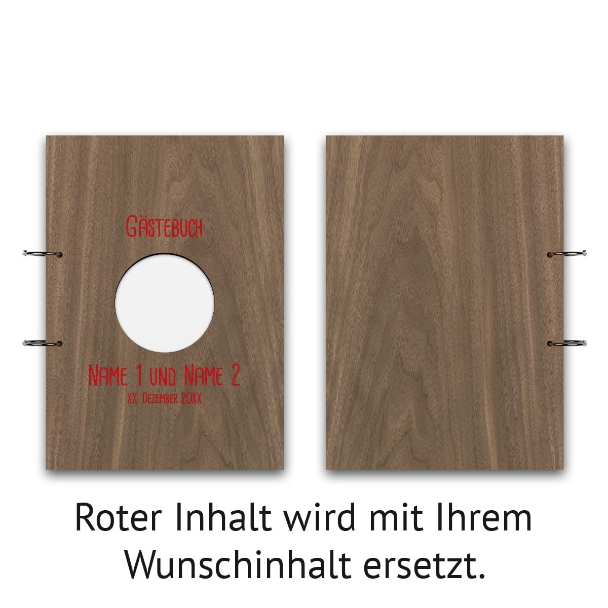Hochzeit Gästebuch Okoume Holz Gravur individuell Holzcover mit 144 Naturpapier Innenseiten DIN A4 hoch 215 x 302 mm - Kreis