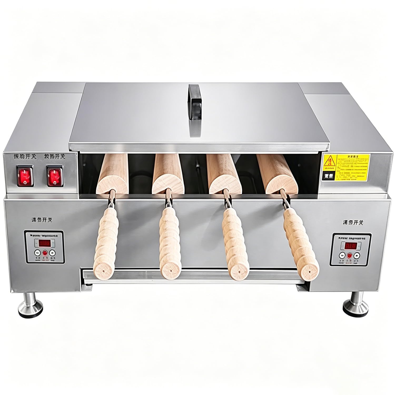 Azcabjie High Power 3000W Chimney Bread Making Machine,Ice Cream Cone Grill Oven,4 Rollers Non-Stick Chimney Cake Roll Baker for Various Snacks Digitaldisplay