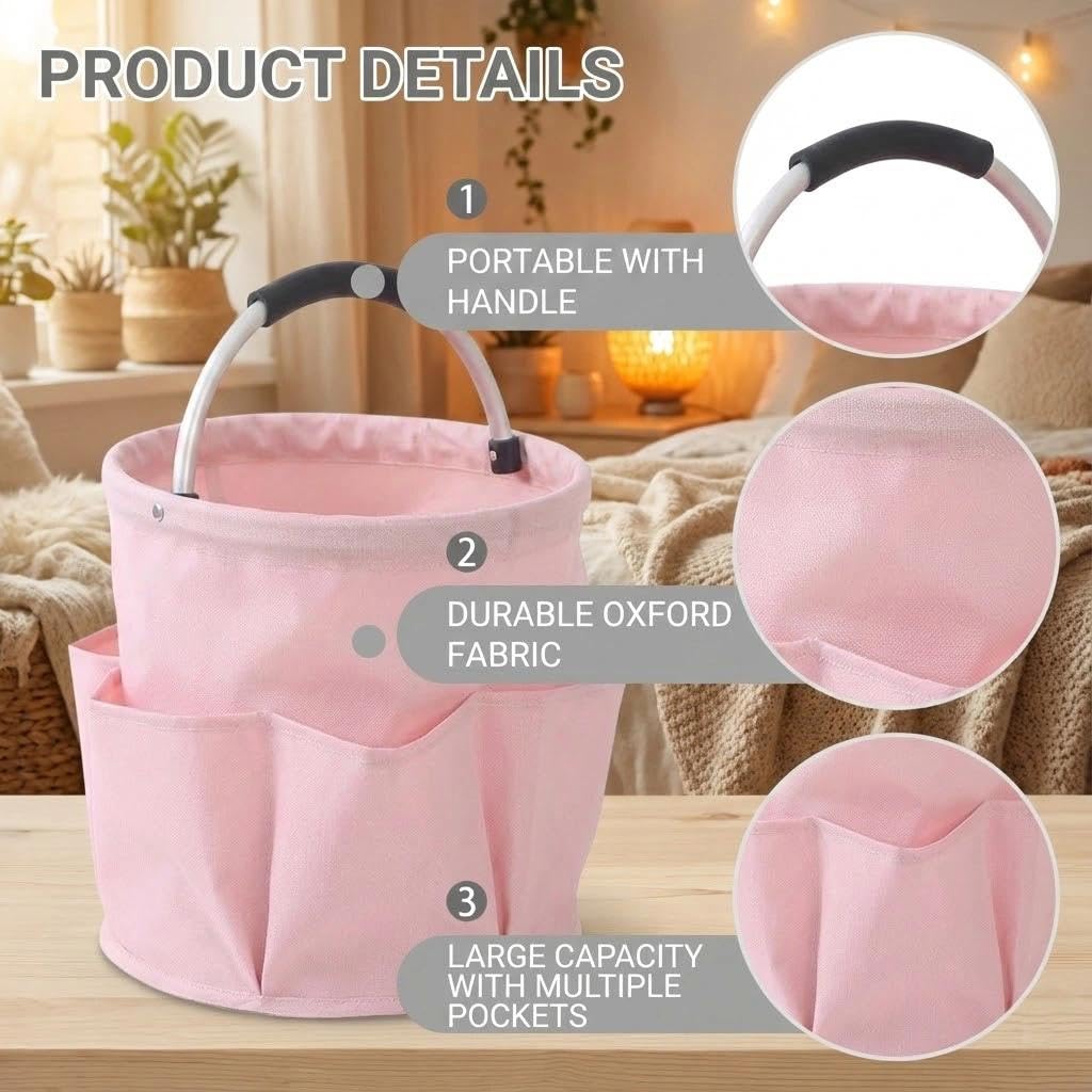 17L Organizer Detergente Pieghevole con Manico Borse Pulizia Caddy in Tessuto Oxford, Cestino Portatile, Rosa