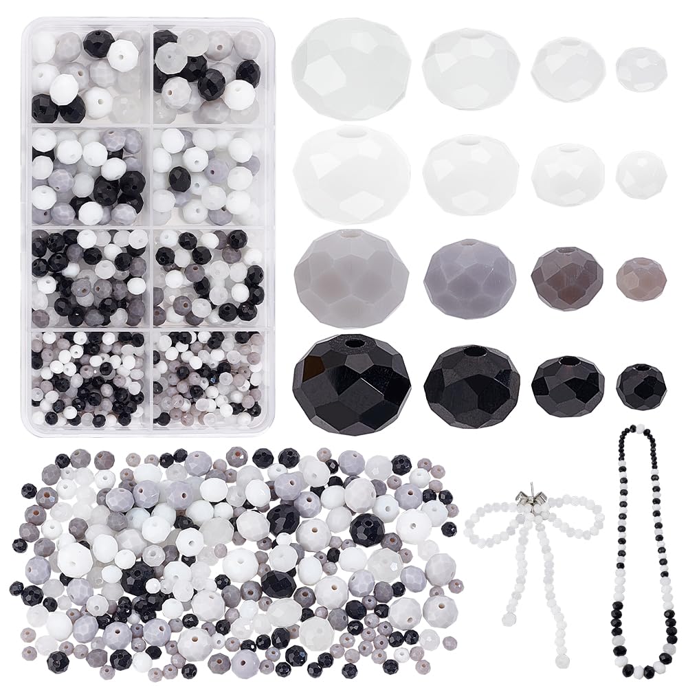 PH PandaHall 508pcs 4 Sizes Faceted Glass Crystal Rondelle Spacer Loose Craft Beads for DIY Jewelry Making