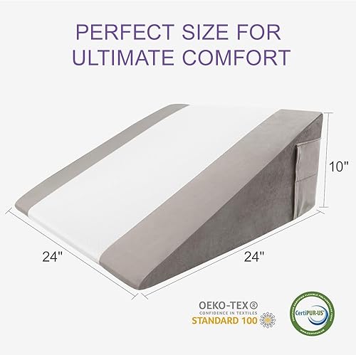 Miniatura 7 de Almohada de cuña de espuma viscoelástica (10 x 24 x 24 pulgadas)  Reflujo ácido y alivio del dolor de espalda, diseño de inclinación anti-ronquidos,