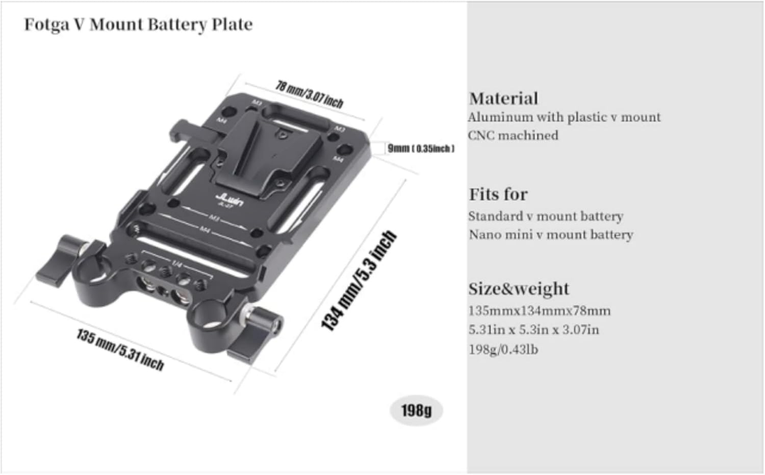 FOTGA V Mount Battery Plate Battery Holder V Lock Plate 15mm Rail with M3 M4 1/4"-20 Thread Holes Screws Allen Wrenchs