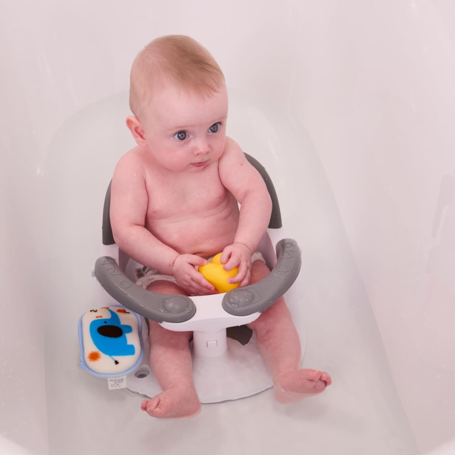 Baby Bath Seat for Babies 6 Months & Up Sitting Up,Infant Bath Seat with Temperature Alert+Open Backrest+on/Off Armrest,Toddler Bath seat Baby Bath Chair for Bathtub,Tub,Sink (Light Gray)