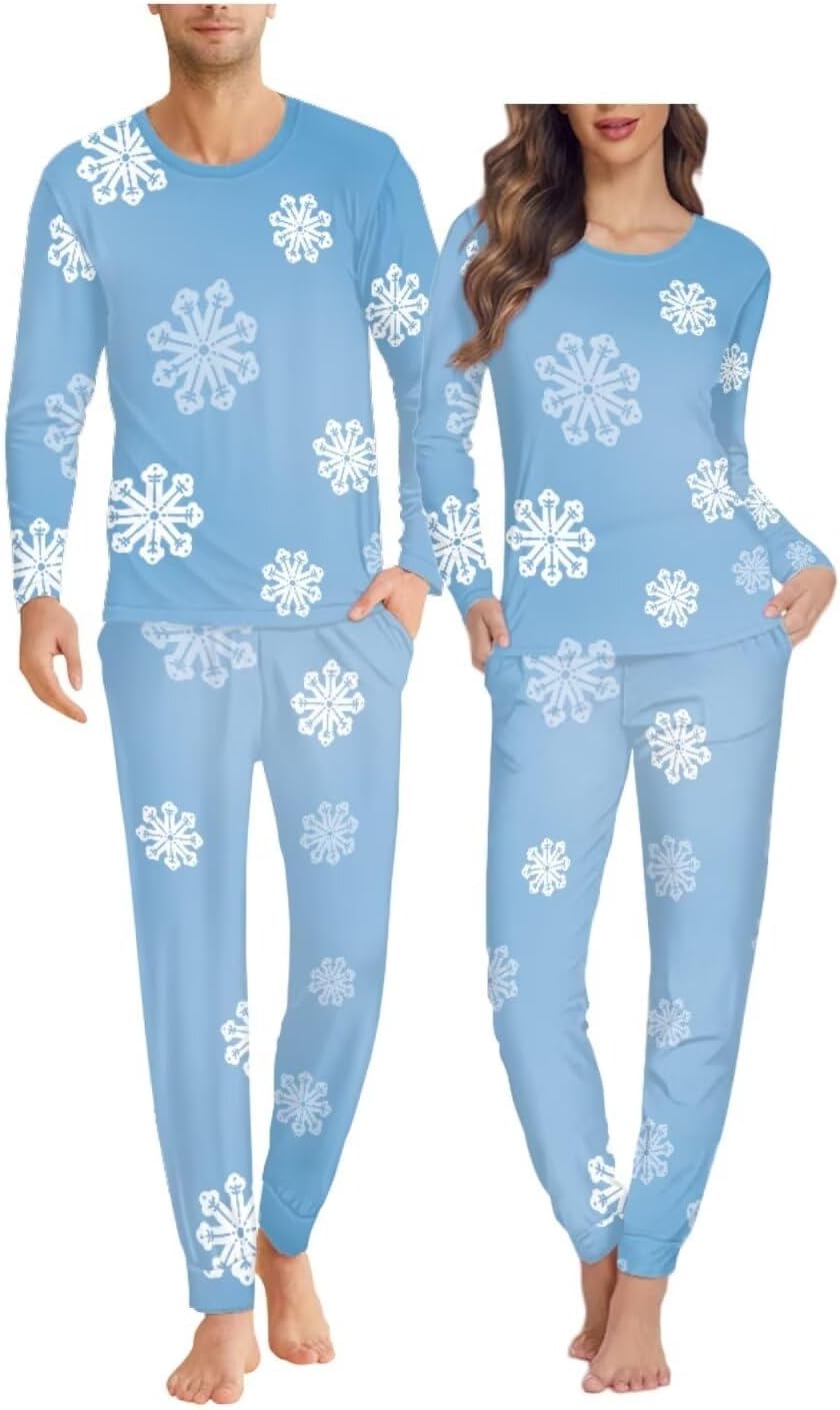 Couples Christmas Pajamas 3D Print Christmas Tree Pattern Long-Sleeved Pajamas Top and Pants 2Pcs Set