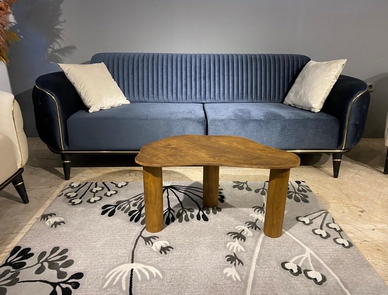 Table de Chevet Table Basse Table Basse en Pierre Naturelle Table Basse Ovale en Bois de Style Moderne Table Basse Moderne à Pieds épais (Noyer Petit = 22"X13.5"X12")