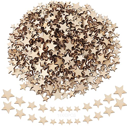 xianzhanEU 1000 Stück Mini Holzsterne zum Basteln Gemischt 10/12/15/20mm Streudeko Sterne Holz Kleine Holzsterne Streu für Weihnachten Hochzeit Handwerk Making DIY Tisch Deko