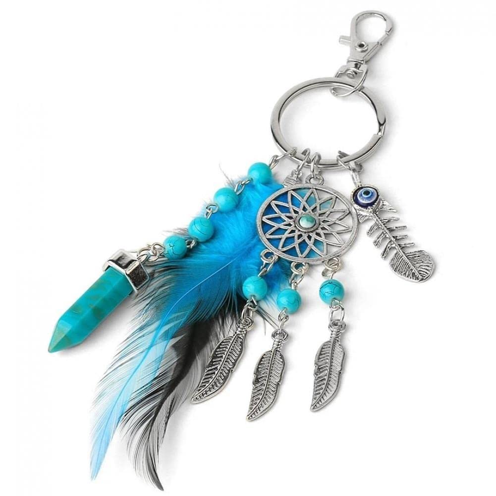 Froiny Girls Light Blue Dream Catcher Keychains Blue Tassel Hand Evil Eye Keyring For Wall Car Hanging Decor Amulet Jewelry
