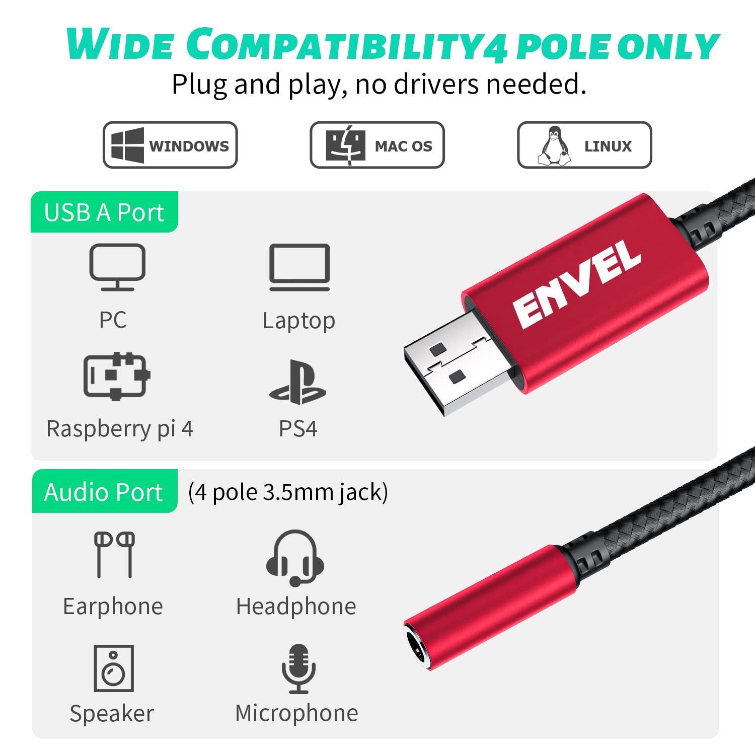 Ps4 Headset ENVEL USB Naar Mm Audio Adapter Met Microfoon