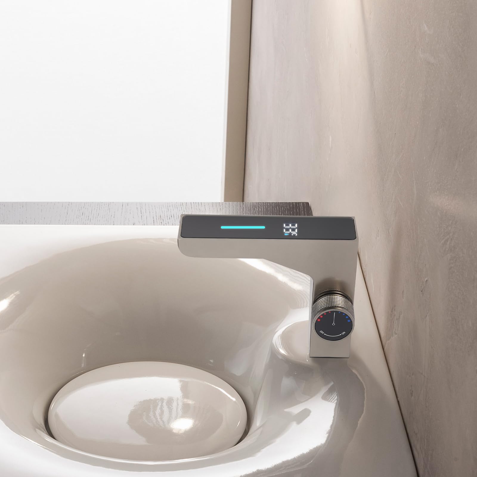Kran łazienkowy ze wskaźnikiem temperatury LED, armatura łazienkowa, armatura mieszakowa do łazienki z wylewką, wysokość 127 mm, szara, do kuchni/łazienki