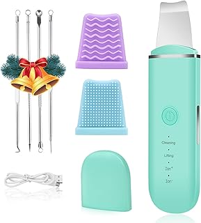 مقشر البشرة بالموجات فوق الصوتية لتقشير الوجه وازالة الحبوب السوداء، مع 4 اوضاع، قابل لاعادة الشحن عبر وصلة USB، مع حافظتين من السيليكون