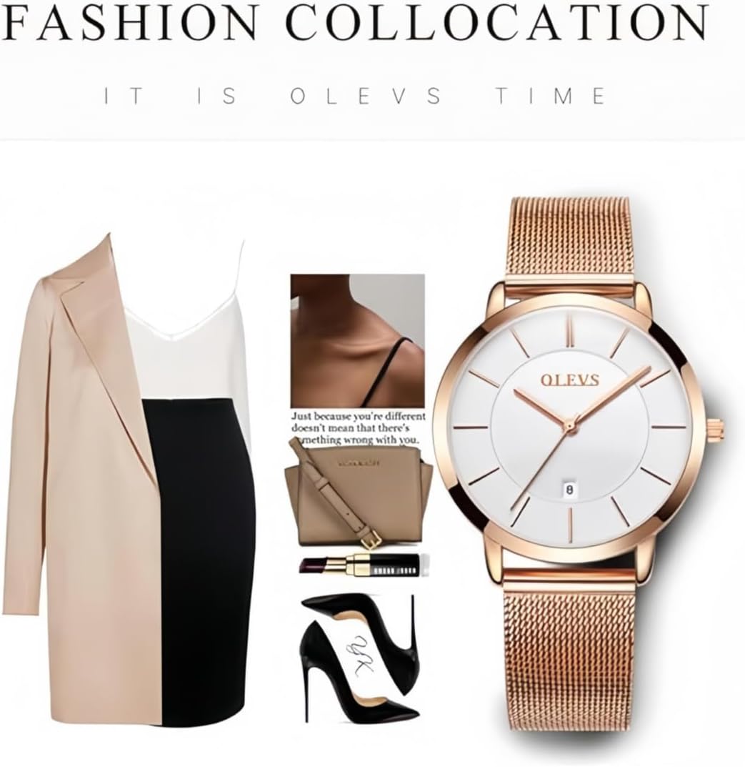 OLEVS Gold Plated Watch for Women - Fashion Minimalist Dress Watch with Date Window,Waterproof Thin Stainless Steel Bracelet,Chic & Versatile for Everyday Luxury,Self Love Splurge Gift for Her - Image 6