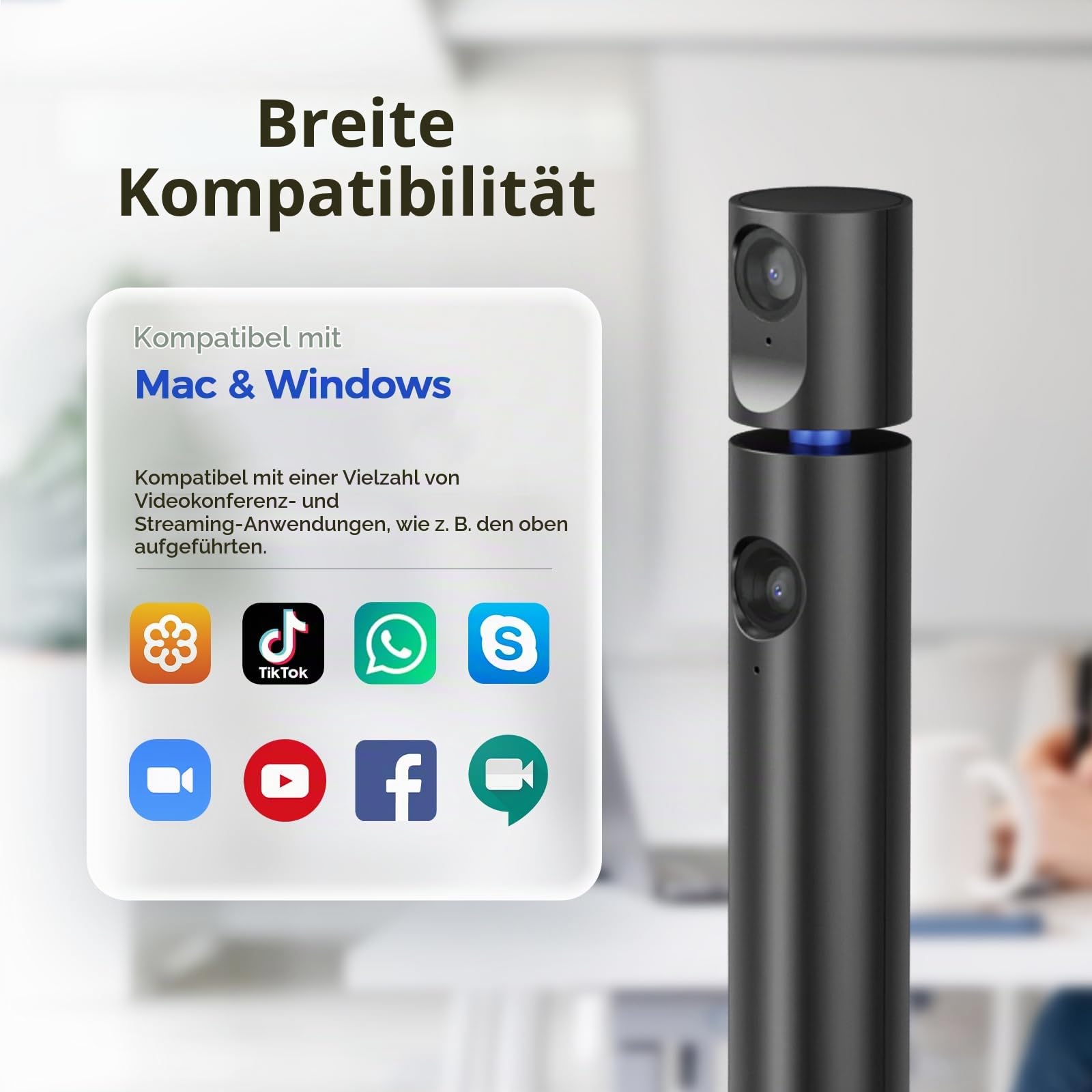 CZUR Halo Dual Webcam 180° Drehbare, 1080P Kamera mit Mikrofon Streamcam Videokamera 90° Sichtfeld Camera für PC, Computerkamera, Plug and Play, für Zoom/Skype/Teams/Hangouts