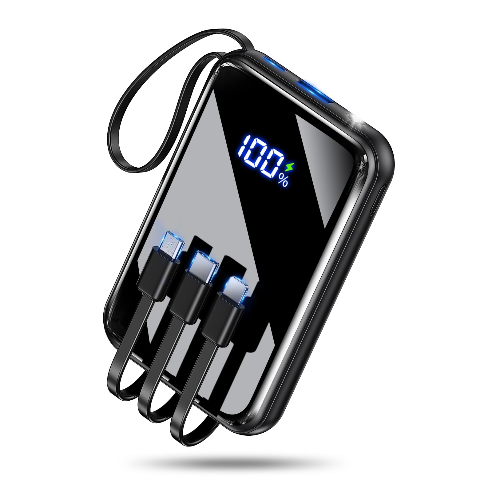 Amazon | モバイルバッテリー 大容量【超小型サイズ・4本ケーブル内蔵