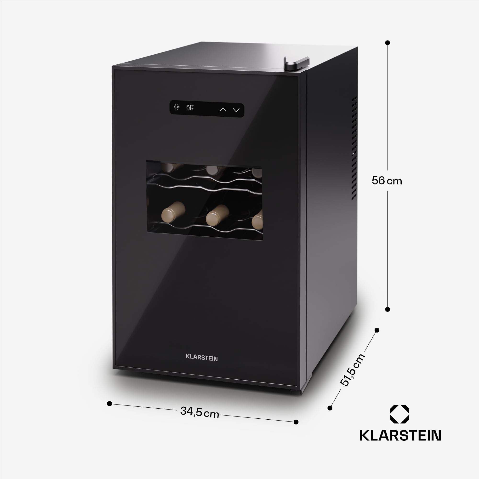 KLARSTEIN Nevera para vino independiente 1 zona, Nevera para bebidas pequeña, Nevera para vino pequeña con puerta de cristal,para botellas interior/exterior, para, 15 botellas
