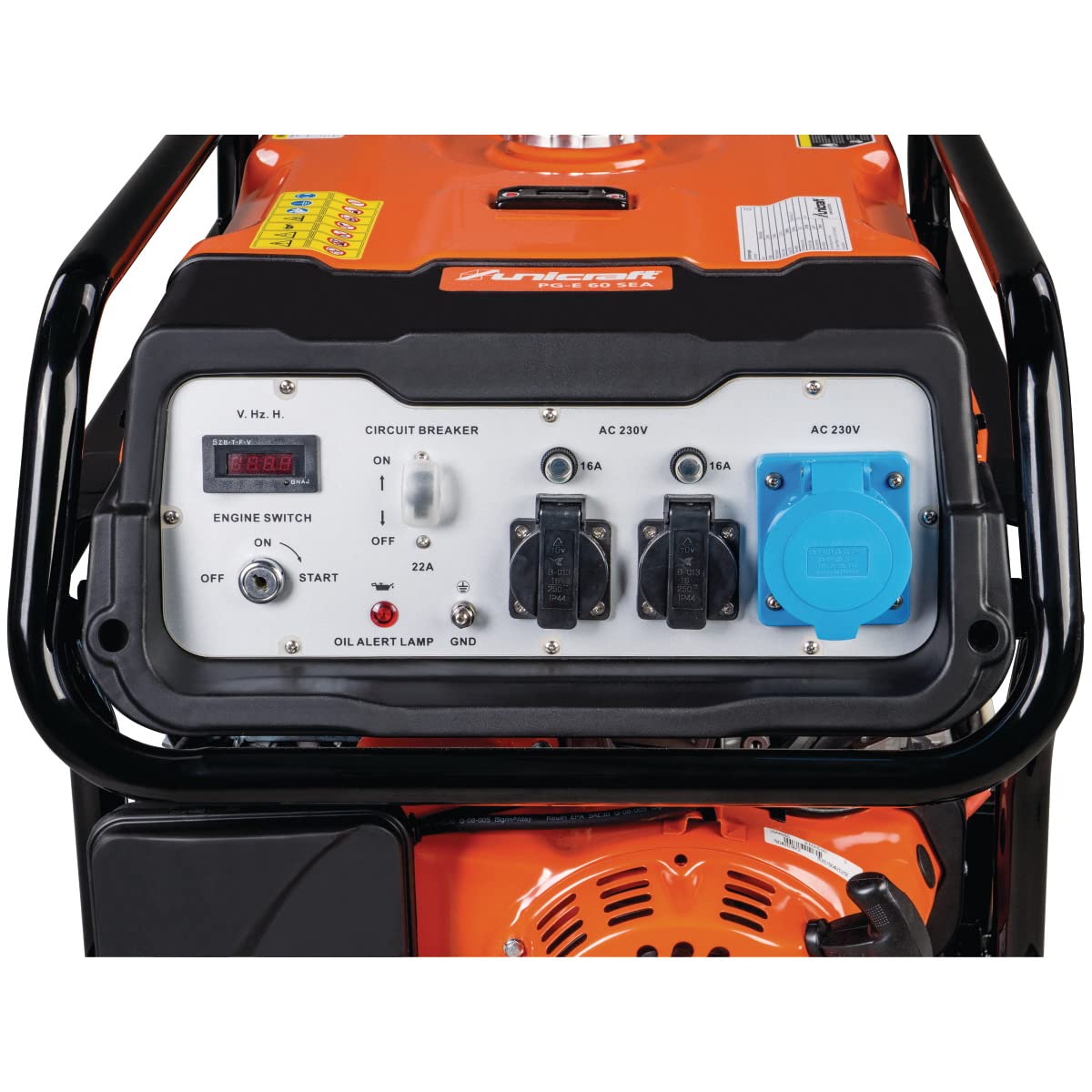 Unicraft Generatore di corrente sincrono PG-E 90 SEA (benzina, volume serbatoio 25 l, azionamento AP192FBD, avvio manuale + avviamento elettrico, 2 x 230 V, Schuko/1 x 230 V, 32 A) 6706090