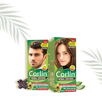 Corlin Herbal Permanent Hair Color Cream, Medium Brown C5 (100g x 2pcs)