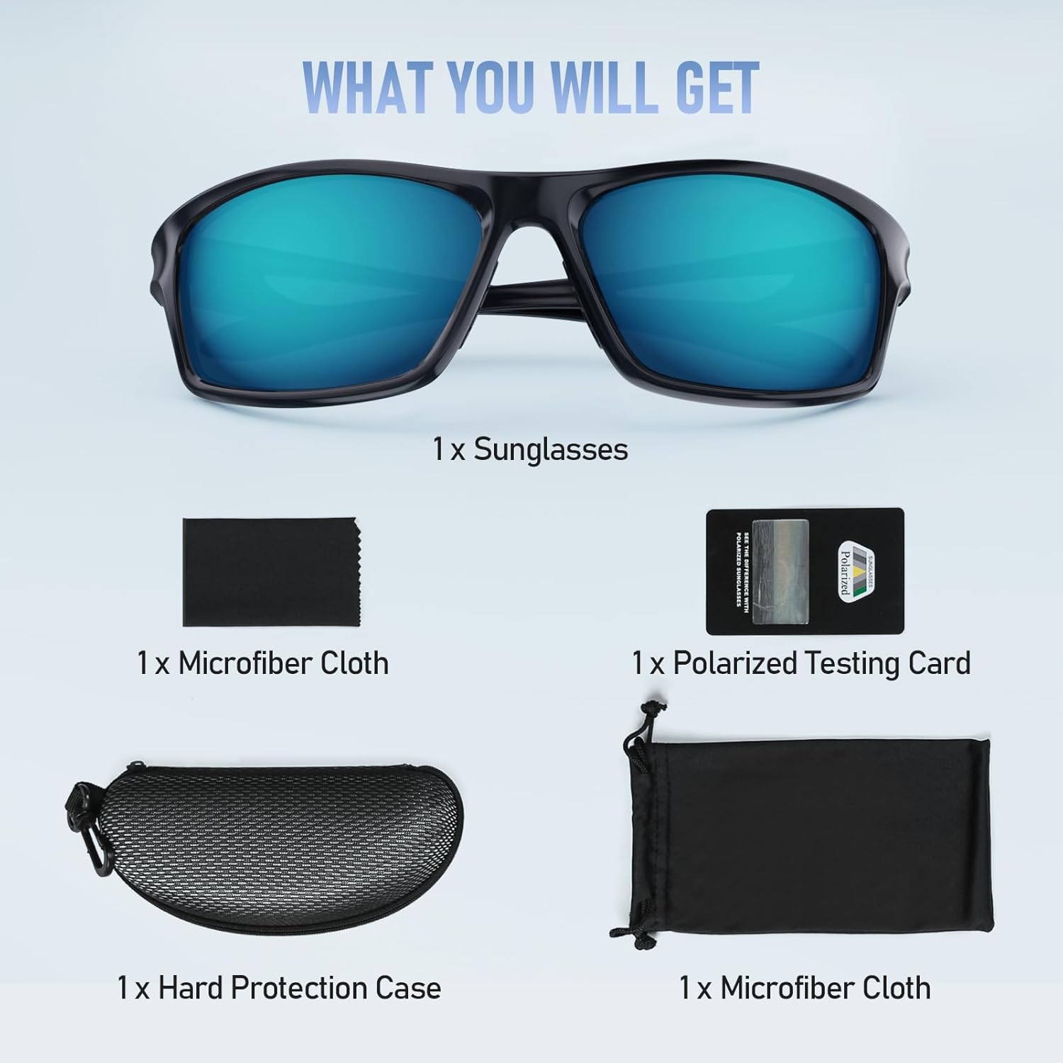 Contents included with CHEREEKI Sport Polarized Sunglasses.