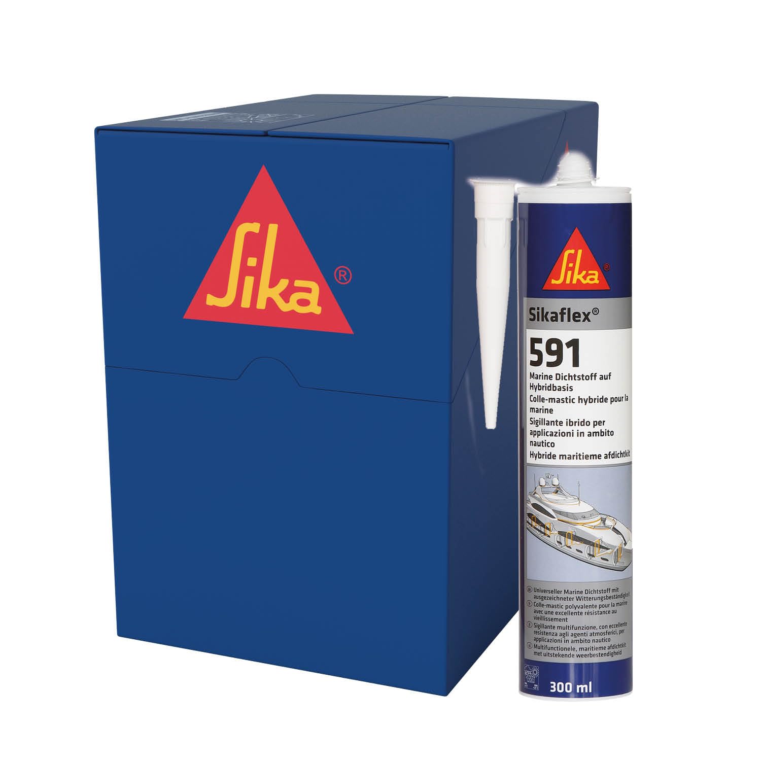 SIKA - Mastic multi-usages marine - Sikaflex 591 - Blanc - Carton 12x300ml | Joint flexible bateau, pont, coque - Intérieur/Extérieur - Résiste aux intempéries - Sans Solvant