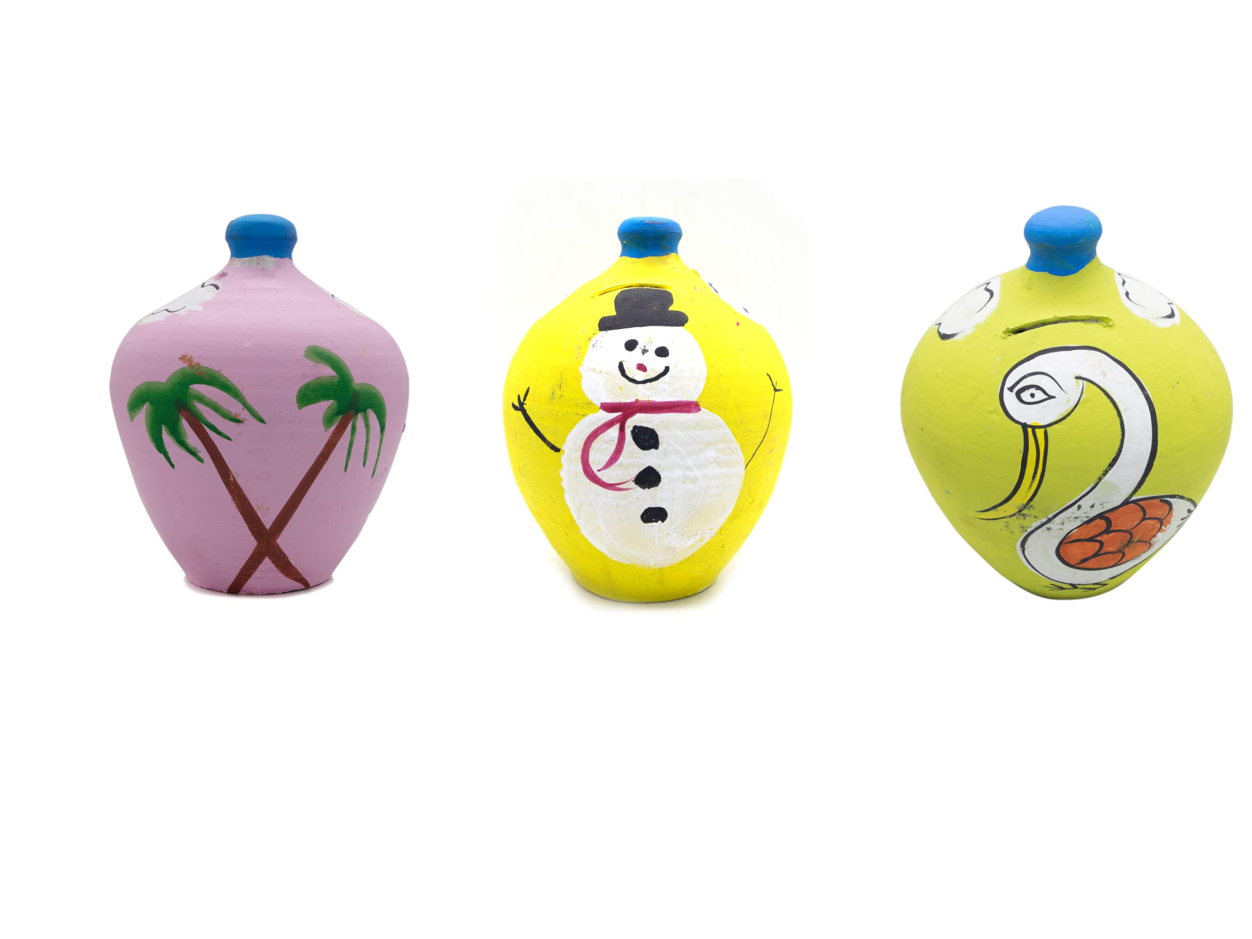 BS Natural Clay Art Clay Coin Bank/Mitti Ka Gullak for Kids/Adults -Beautiful Rural Artists Work(Pack of 3)